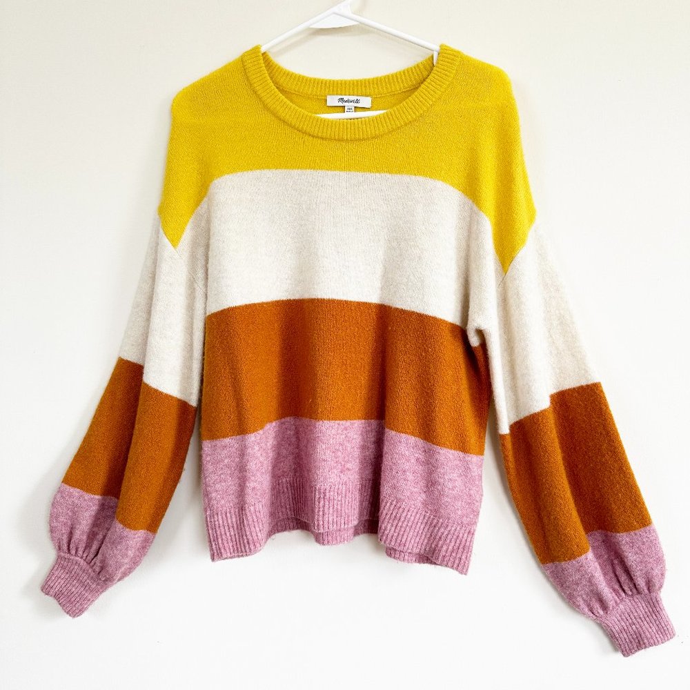 Madewell Colorblock Striped Gladwell Balloon Sleeve Pullover Alpaca Sweater XXS - Picture 1 of 9